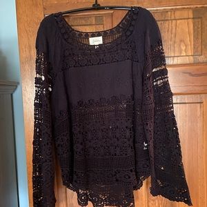 ANTHROPOLOGIE: Navy Crochet Blouse